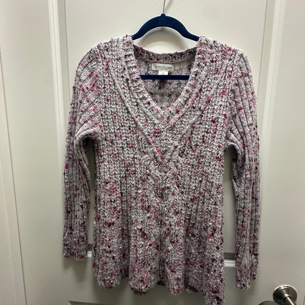 Skye's the Limit Pink and Gray V-Neck Sweater